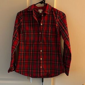 J crew Red Plaid Button Down Shirt XS